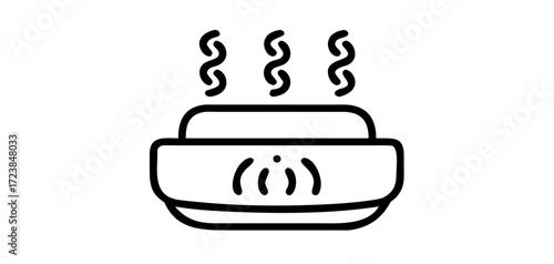 Heated food tray icon with steam lines 
