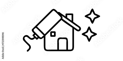 House renovation icon with caulking gun and sparkles 
