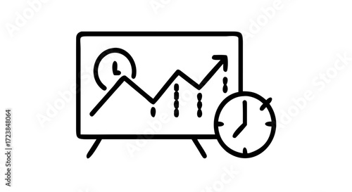 Business growth chart icon with clock and timeline 
