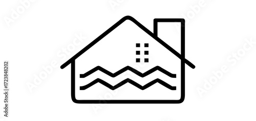 Flooded house icon with water level inside building
