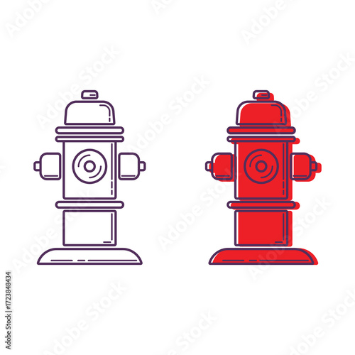 Vector Illustration of Fire Hydrant in Colored and Outline Style , Perfect for icons, infographics, manuals, or design projects related to fire protection and city facilities