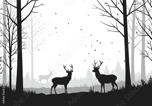 Majestic Deer in a Serene Grayscale Forest.
