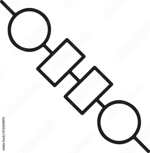 Simple line art icon of a skewer with geometric food shapes