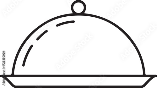 Simple line art illustration of a covered serving dish on a plate