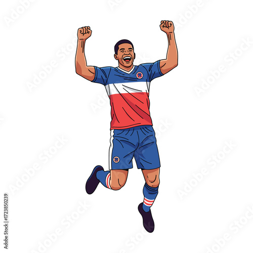 soccer player celebrating victory, jumping, colorful clip art preview