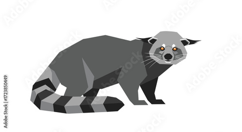 A low poly illustration of a red panda standing on a white background.