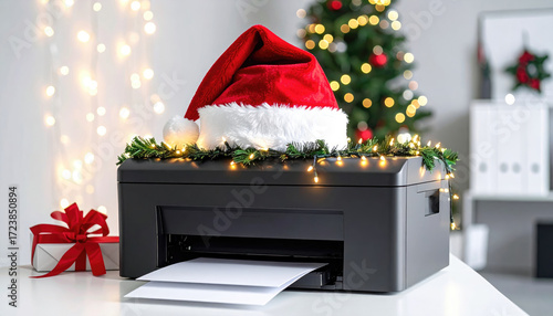 Christmas-Themed Printer with Decorations and Holiday Spirit