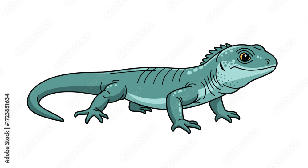 Obraz premium A detailed illustration of a turquoise lizard with scales and a long tail.