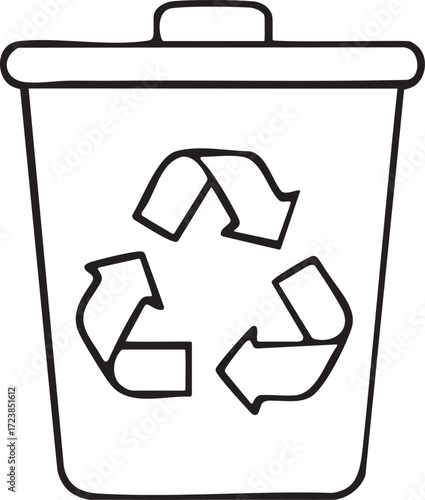 Simple Outline of a Trash Can with Recycling Symbol for Waste Management and Sustainability Concepts