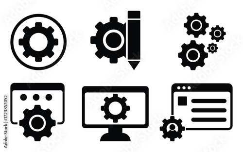 Settings and Gear Icons Set – Options, Configuration, Preferences, Control Panel and Vector Symbols.