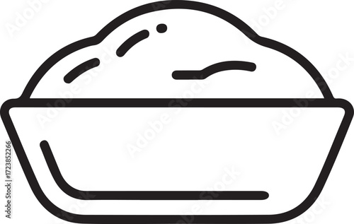 Simple outline icon of a bowl filled with mashed potatoes or other food