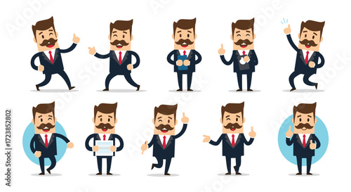 Cartoon businessmen in various poses and actions for your next project.
