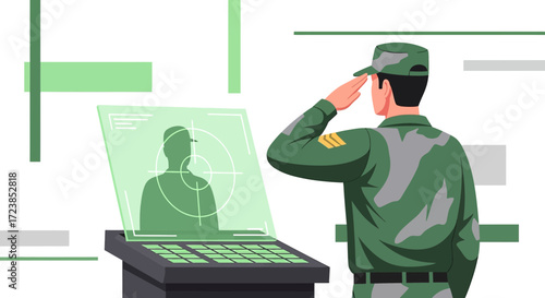Conceptual military illustration depicting respect honor and future technology in defense