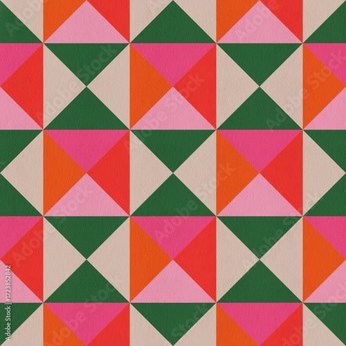 Symmetrical Geometric Christmas Pattern in Red and Green