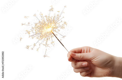  hand holding a sparkler isolated on a transparent background, png. png format with a white background and no text or images in the center of it
