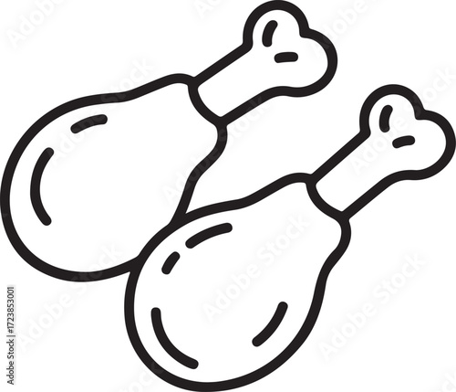 Simple line art icon of two delicious chicken drumsticks on a white background