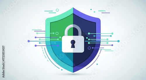 Digital Security Shield with Lock and Circuit Lines in Modern Illustration