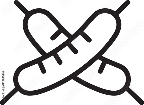 Simple hand drawn outline icon of two crossed sausages on sticks