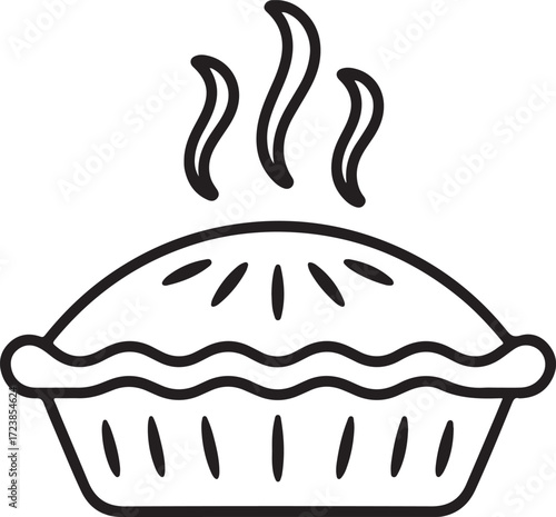 Simple line art illustration of a hot steaming pie freshly baked