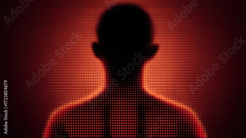 blood. Abstract red dots on a human silhouette, representing a minimalist medical concept. STEM education sheets, lab safety posters, designed for biotech research communications.