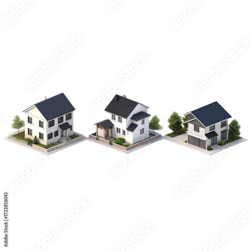 Wallpaper Mural hree houses, one small and two medium-sized, on a white background, Torontodigital.ca