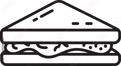 Simple black and white line art illustration of a triangular sandwich