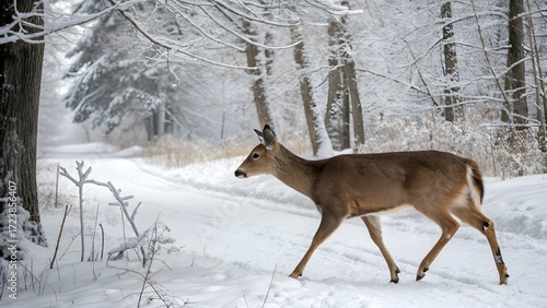 Wallpaper Mural A roe deer walking through a snow-covered forest Torontodigital.ca