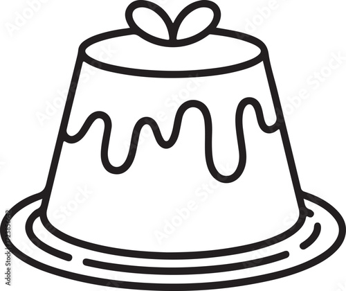 Simple outline drawing of a delicious dessert pudding on a plate