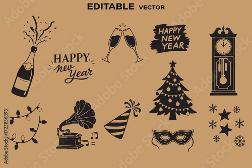 New year celebration elements collection vintage style