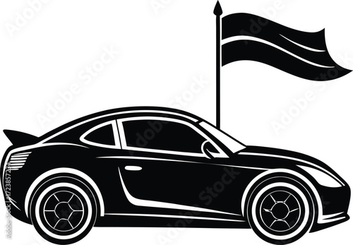 Dynamic low profile sports car silhouette with patriotic flag accent