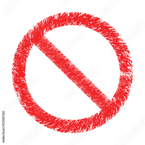 A red prohibition sign with a rough texture on a transparent background indicating restriction or denial symbol