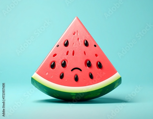 3D watermelon slice with sad expression
