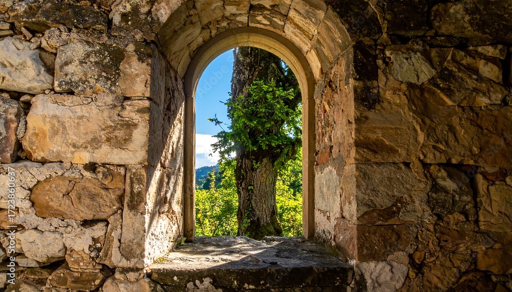Fototapeta premium Ancient stone archway window
