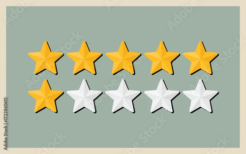 Five Star Rating System with Two Gold Stars and Three White Stars vector illustration