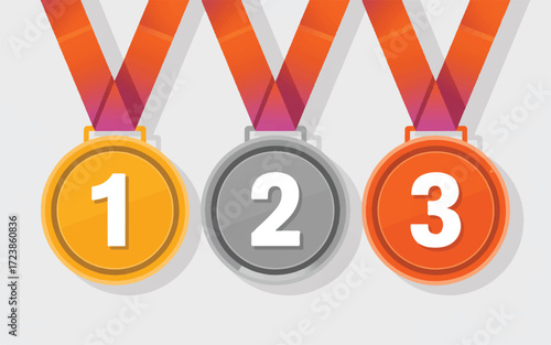 Gold Silver Bronze Medals With Ribbons For First Second Third Place Winners award achievement