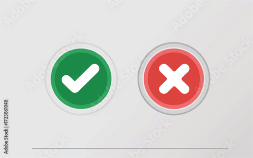 Green Check Mark and Red Cross Symbols Indicating Yes and No Choices correct