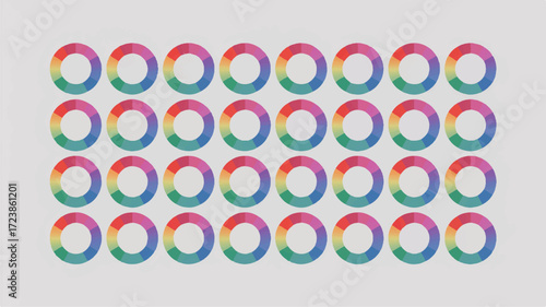 Grid of Color Wheels Showing Rainbow Spectrum on Light Background circle segment