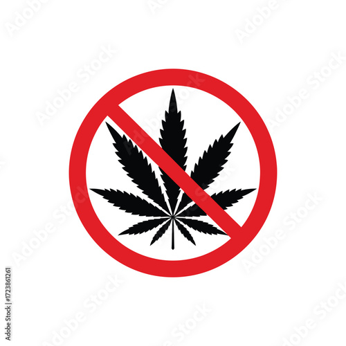 “No Cannabis Allowed” symbol with black leaf and red prohibition circle—representing legal restriction, public safety, and policy enforcement