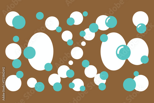 Abstract pattern of white and turquoise circles on a brown background