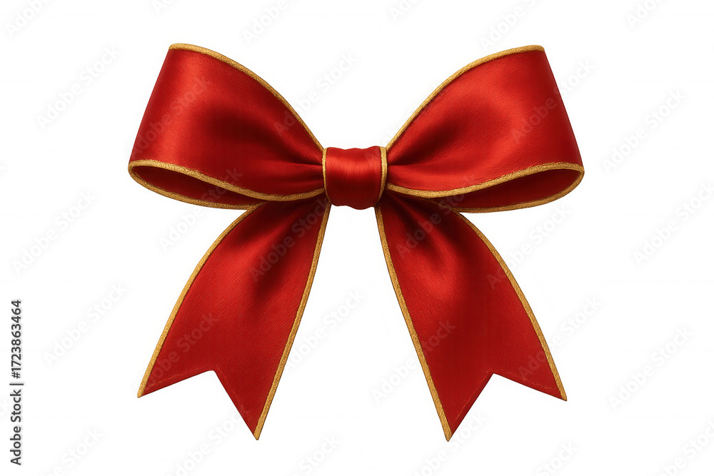 Fototapeta premium Red festive gift bow with gold sparkling trim, denoting holidays, celebration, and luxury on transparent background