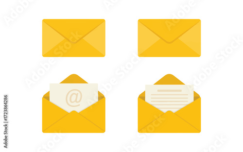 Yellow Envelopes Closed and Open with Mail Inside letter email