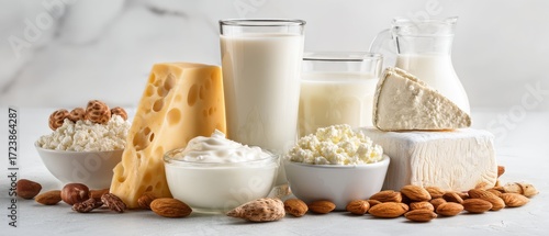 Wallpaper Mural Assorted Dairy Products with Nuts on Marble Surface Torontodigital.ca