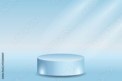 Futuristic 3D Blue Podium with Blue Spotlights, Perfect for Technology Concept, Product Display, Mockup, Showroom Showcase, and Modern Design Scene