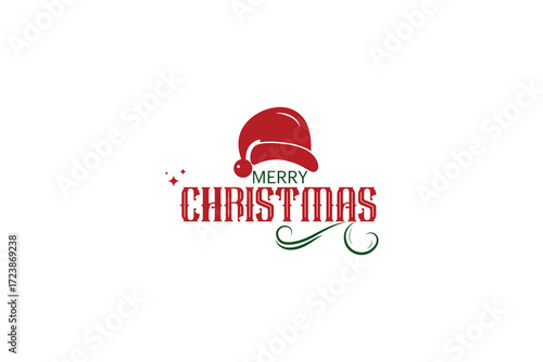 Merry Christmas typography, December, stars, Christmas hat typography in vector EPS, 10