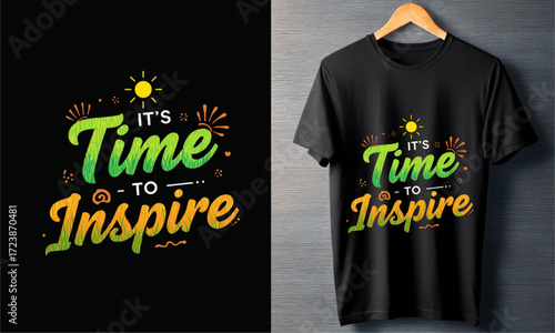 Inspire Daily Motivational T-Shirt Design with Sun and Fireworks Graphic