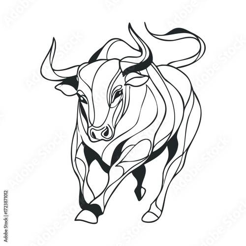 Dynamic, abstract line drawing of a charging bull.