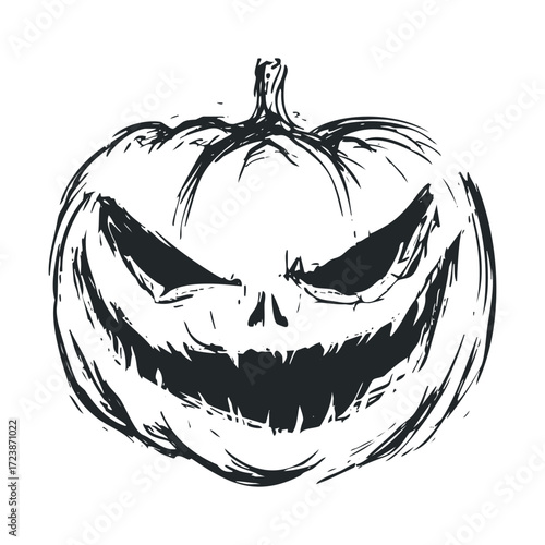 Rough sketch of a menacing, deeply carved squash face.