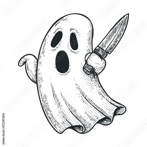  Sketch of a shocked ghost holding a menacing knife.