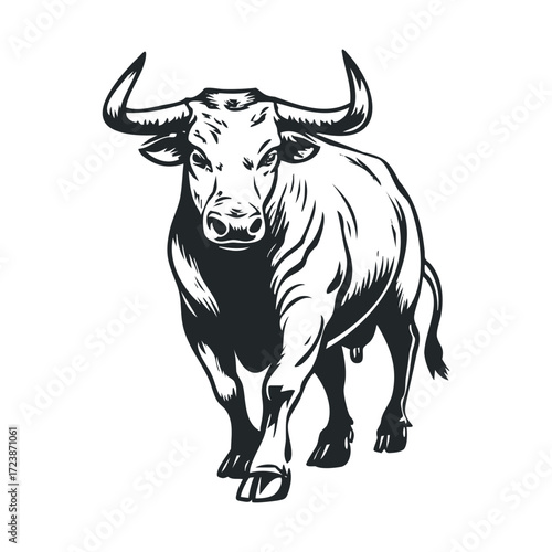 Hand-drawn black and white sketch of an imposing bull.