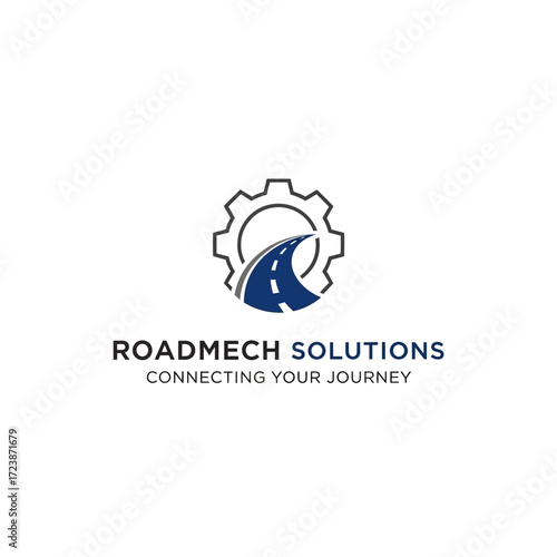 Roadmech Solutions logo featuring a gear and a road, symbolizing connection and engineering.